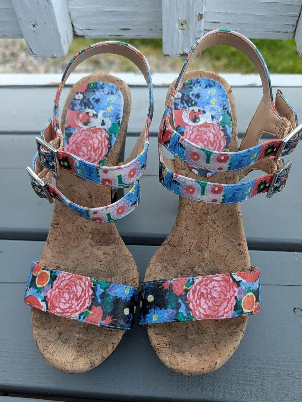 Gianni Bini Floral Platform Heels - Pink & Blue Woman's 7.5